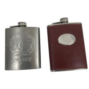 Salute! Buffalo 7oz Stainless Steel Flask ScrewTop Leather Style Wrap 8oz Bundle